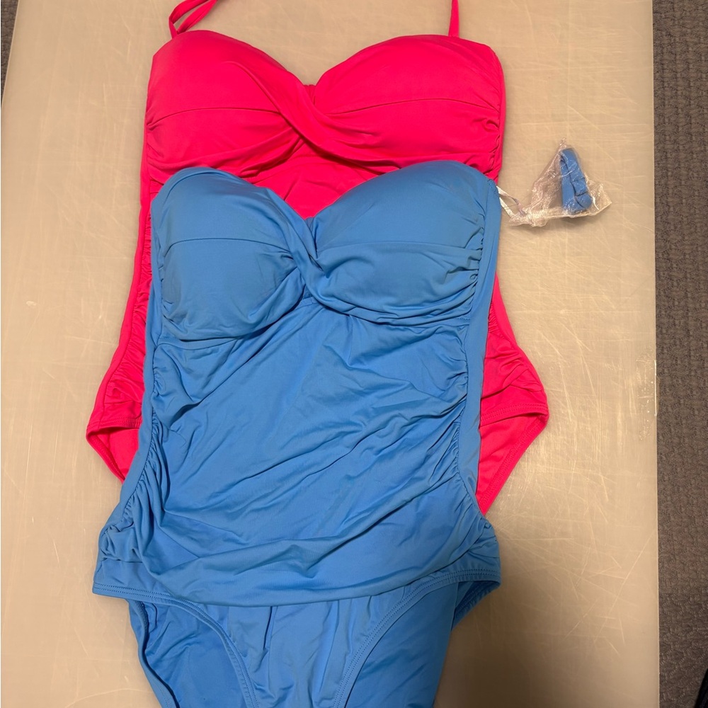 Anne Cole Twist-Front Ruched One Piece
Swimsuit. Set of two